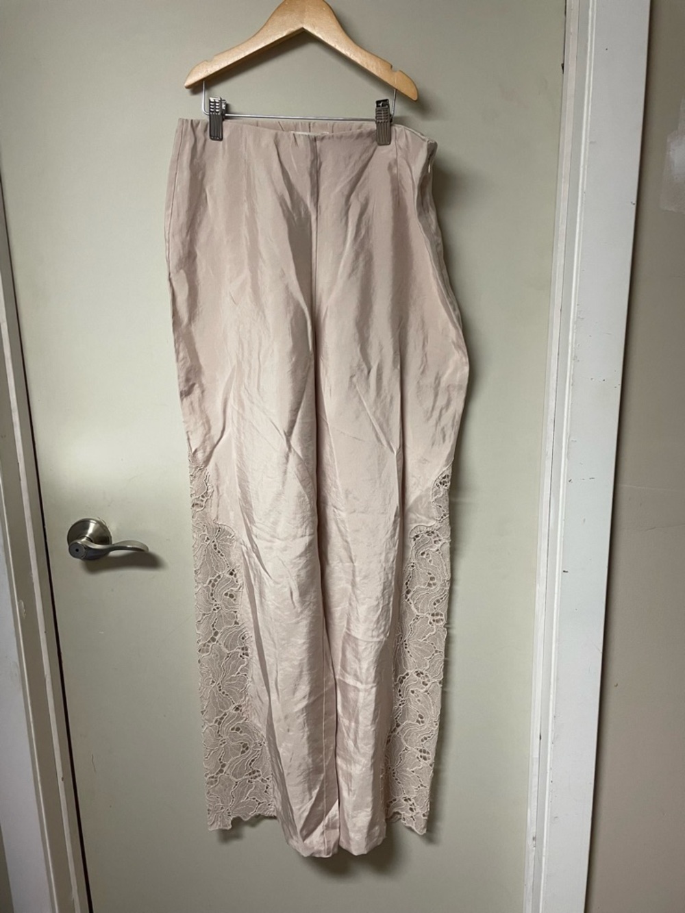 H&M Light Cream Wide Leg Pants with Lace Panels
